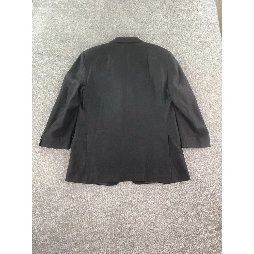 Faconnable Suit Jacket 46 R Black Solid Linen Designer Premium Luxury Italy